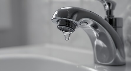 Plumber's Close-Up Faucet Drip in Black and White