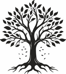 Obraz premium line art nature logo vector design oak tree inside circle, abstract tree logo symbol inside circle 