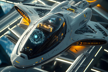 Fototapeta premium Futuristic spaceship with energy core offers dynamic tech visuals perfect for innovative projects and modern designs, showcasing advanced technology