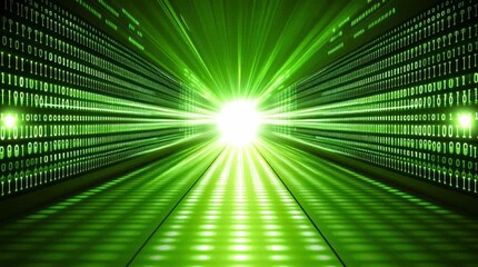 A surreal journey through a futuristic green glowing neon light tunnel an abstract sci fi vortex wormhole leading to another dimension. - Powered by Adobe