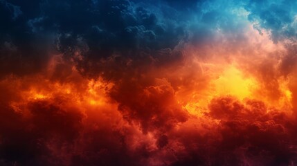 Abstract orange and blue glowing shape on dark grainy background for banner and wallpaper design