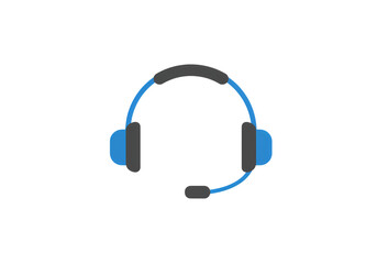 Blue and Gray Headset Icon: Customer Support, Communication, and Technology isolated on transparent background