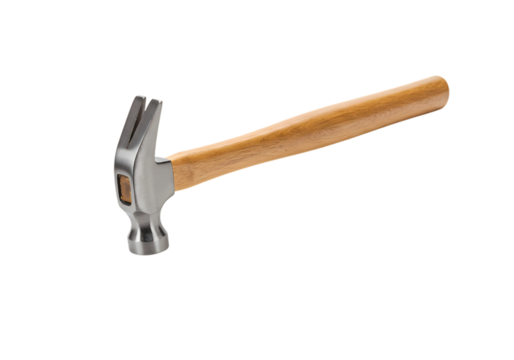 Closeup of Claw Hammer with Wooden Handle Construction Tool Photography isolated on transparent background