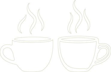 Two Green Outline Coffee Cups with Steam isolated on Transparent Background