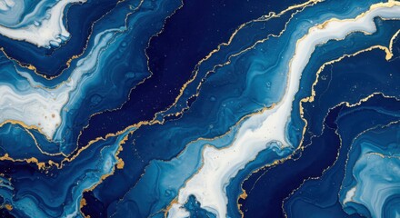 Abstract blue marble texture with gold veins creates a luxurious and elegant design