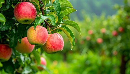 Apples on Branch in Orchard