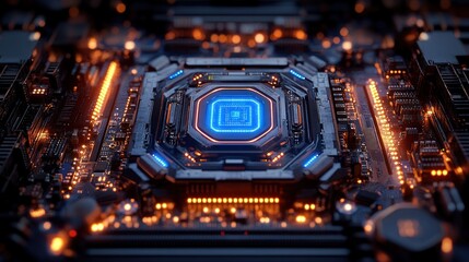 Obraz premium Close-up of glowing futuristic circuit board