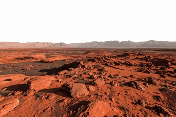 Fototapeta premium Martian landscape, red rocks, desert panorama, mountains, background