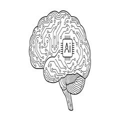 Detailed illustration of a brain with integrated artificial intelligence circuitry, representing advanced technology.