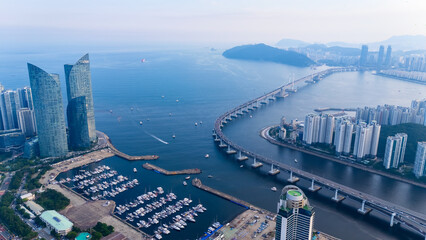 Busan cityscape Gwangan Bridge at night stock photo