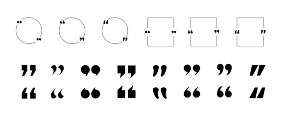 A set of stylish speech bubbles with quotation marks in various shapes. Perfect for quotes, dialogues, and text highlights in design projects. Includes oval, rectangular, and decorative designs.
