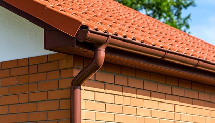 Brown gutter system on brick house exterior