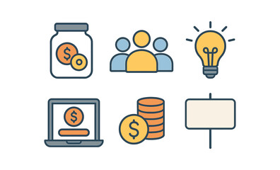 Business and finance icons with gradient effect on dark background