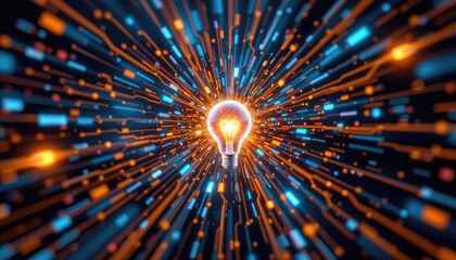 Dynamic Burst of Light Representing Innovation and Inspiration with Colorful Rays in a Digital Abstract Background