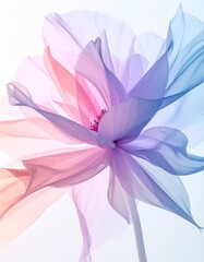 Abstract digital art of a flower in soft pastel colors, featuring flowing, translucent petals. Perfect for gentle, elegant, and serene art, backgrounds, and design