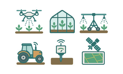 Innovative agriculture technology icons: smart farming and sustainability concepts