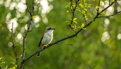 Obraz premium Bird Perched on Branch in Spring Sunlight
