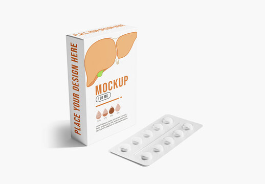 Medicine Box with Blister Pack Mockup