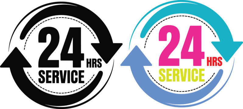  24 hour service icons with arrows 24 hours round the clock