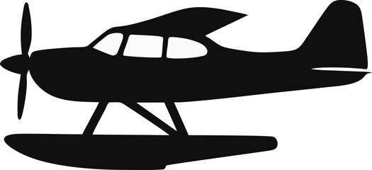 Small Seaplane Silhouette with Floats Vector Illustration