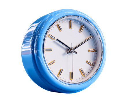 Timeless Charm: A close-up shot of a contemporary blue clock against the white background, perfect for capturing the essence of time and its subtle beauty.
