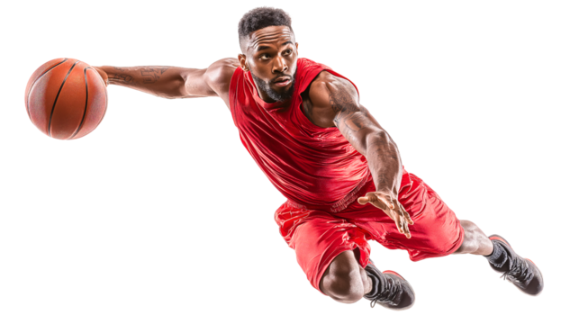 Dribbling Basketball Player: A dynamic basketball player in action, intensely focused and showcasing athletic prowess. The image conveys energy and determination.