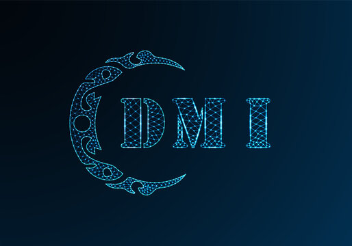 Low poly letter logo DMI design. DMI letter logo low poly vector design on blue color gradient background. DMI logo low poly design