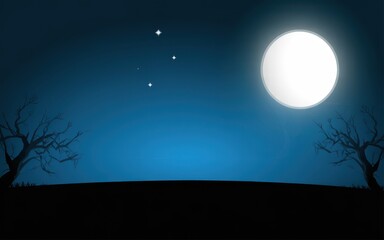 Fototapeta premium Nighttime Moonlit Landscape with Twisted Trees