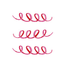 Three playful pink spirals are arranged horizontally, showcasing a smooth and artistic flow. This design can enhance decorations or craft projects with vibrant color.