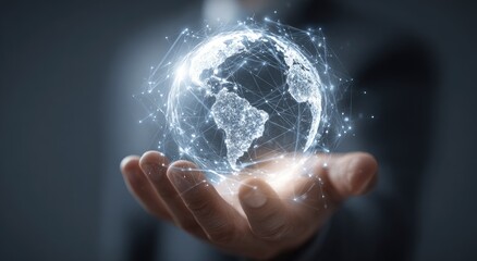 Glowing digital globe in a person's hand, symbolizing global connectivity