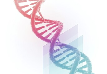3D DNA helix model with scientific research and genetic engineering biotechnology advancement, symbolizing molecular biology and human evolution