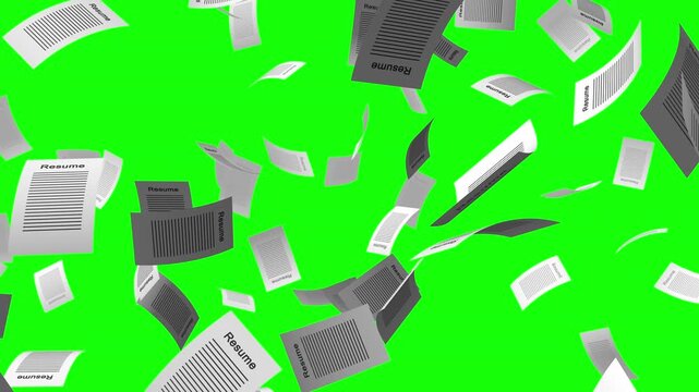 Flying Resumes and CV Documents on Green Screen