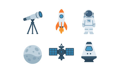 Naklejka premium Futuristic space exploration icons with rocket and astronaut in modern style
