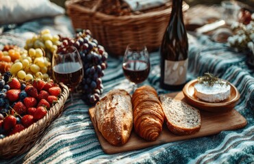 Delicious food and wine enjoyed at a romantic picnic