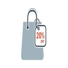 Shopping bag with a 20% off discount tag, symbolizing a retail sale.
