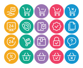 Circle color outline icons set for E-commerce, shopping.