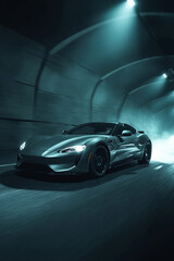 Obraz premium luxury sport car in dark tunnel