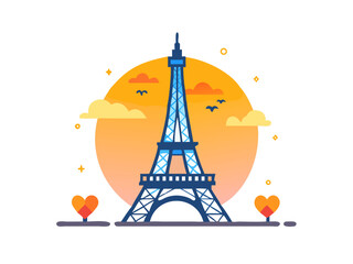 Eiffel Tower at sunset in Paris, France. Romantic travel background
