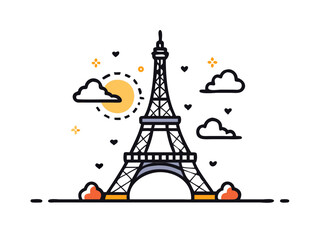 Eiffel Tower at sunset in Paris, France. Romantic travel background
