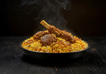 Authentic Mutton Biryani with Aromatic Spices and Steamed Rice