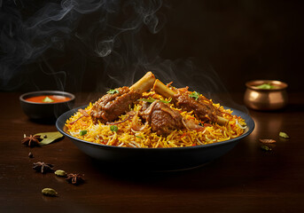 Authentic Mutton Biryani with Aromatic Spices and Steamed Rice