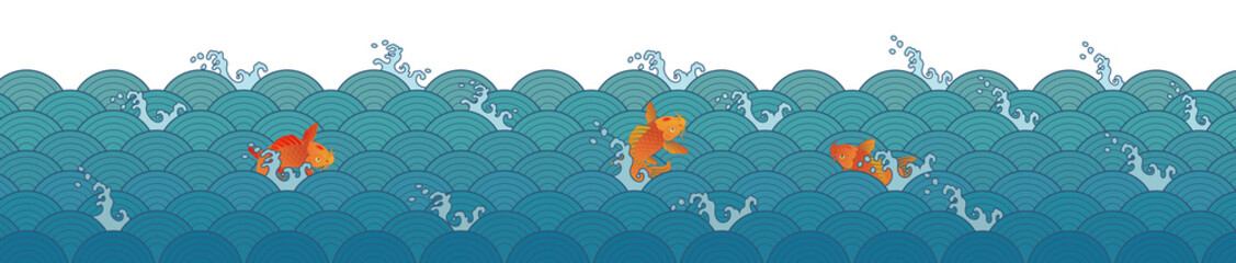 Korean traditional design, sea wave pattern, transparent background for compositing, oriental traditional image, Chinese, Japanese pattern 한국 전통 문양