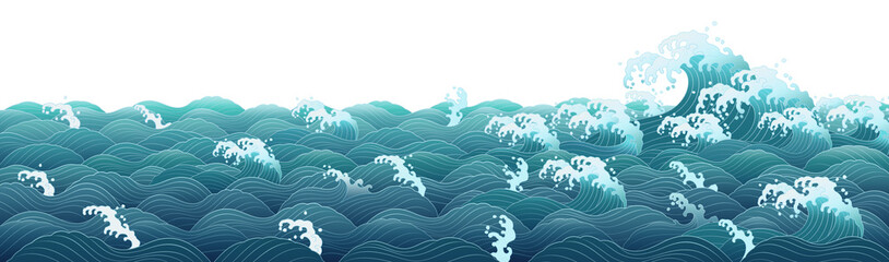 Korean traditional design, sea wave pattern, transparent background for compositing, oriental traditional image, Chinese, Japanese pattern 한국 전통 문양