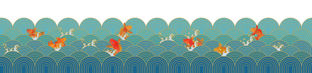 Korean traditional design, sea wave pattern, transparent background for compositing, oriental traditional image, Chinese, Japanese pattern 한국 전통 문양