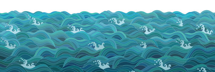 Korean traditional design, sea wave pattern, transparent background for compositing, oriental traditional image, Chinese, Japanese pattern 한국 전통 문양