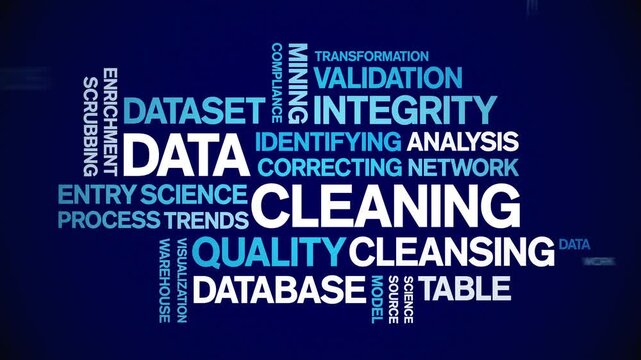 Data Cleaning animated word cloud-text design animation tag kinetic typography seamless loop.