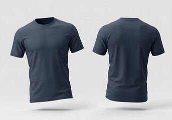 blank navy blue t-shirt front and back isolated on white background
