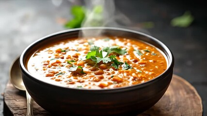 Hot lentil soup bowl appetizing - Powered by Adobe