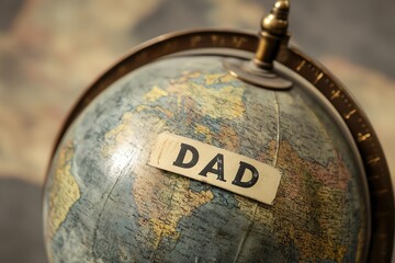 Father's Day, globe with DAD label, vintage world map, sentimental concept