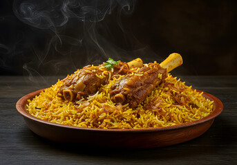 Authentic Mutton Biryani with Aromatic Spices and Steamed Rice